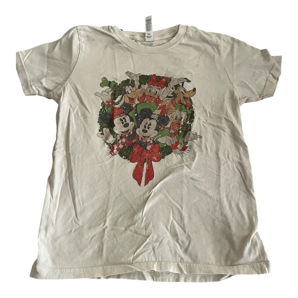 Bella‎ + Canvas Kids Mickey & Friends Christmas Wreath T-Shirt Beige Youth Large
